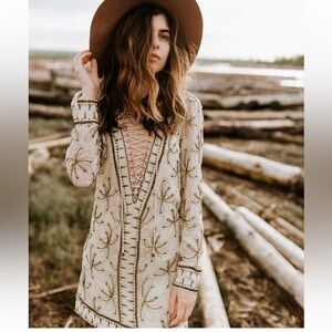 FREE PEOPLE SICILY Cream /Beaded long sleeve shift dress (NWT)